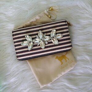Deux Lux Ravello Crystal Embellished Woven Stripe Zip Around Wallet